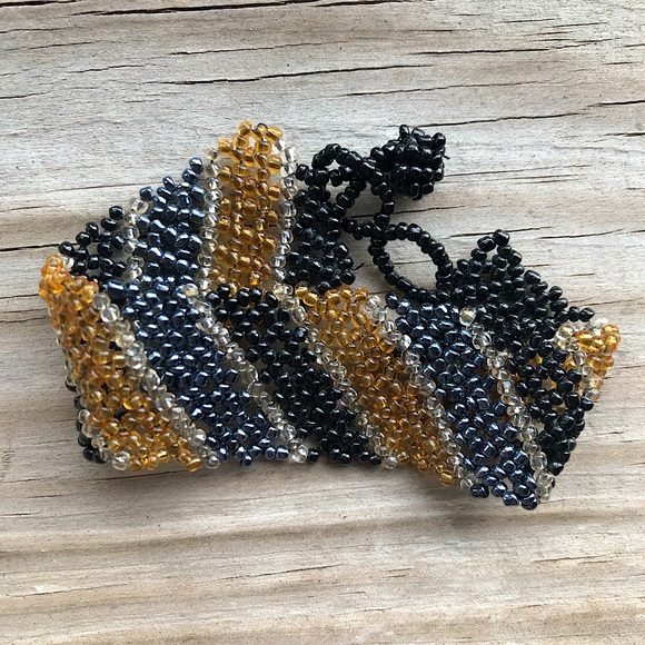 EUC VTG Handmade Earth Tone Seed Bead Bracelet with Diagonal Design - Picture 7 of 13